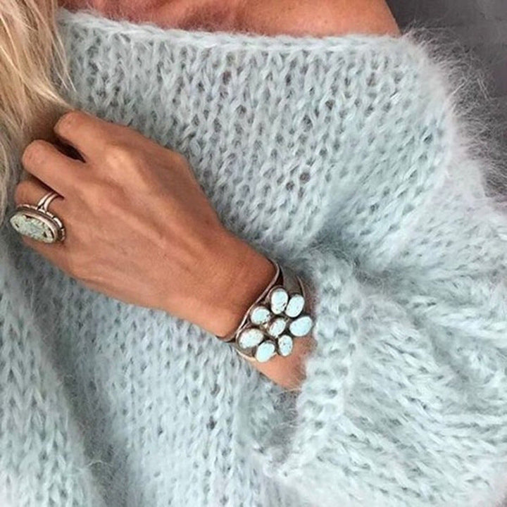 W&W Mode | U Boot Ausschnitt Grob gestrickt Oversize Pullover Damen Strickwaren