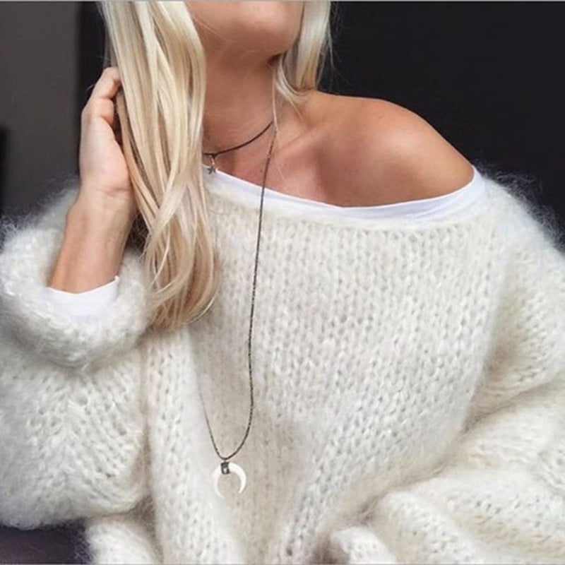 WW | U Boot Ausschnitt Grob gestrickt Oversize Pullover Damen Strickwaren