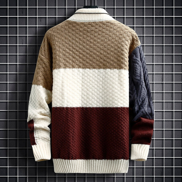 W&W Mode | hochgeschlossen Patchwork Pullover Herrenbekleidung