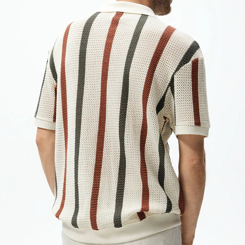 W&W Mode | Gestreiftes Offen Strick Poloshirt Für Herren