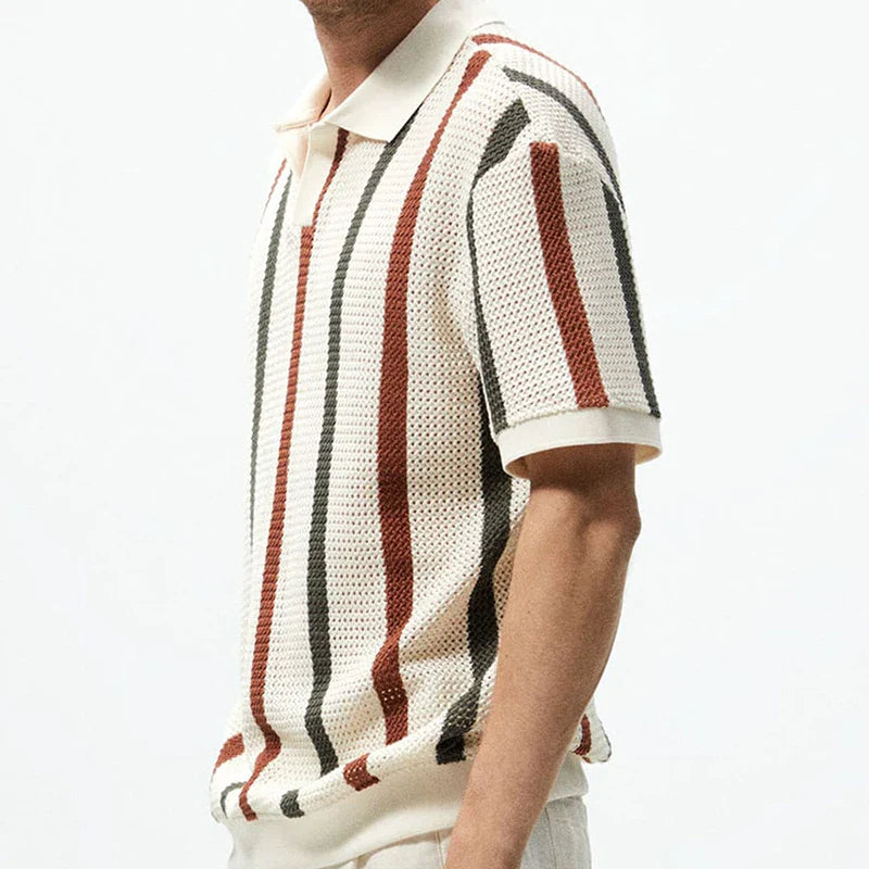 WW | Gestreiftes Offen Strick Poloshirt Für Herren