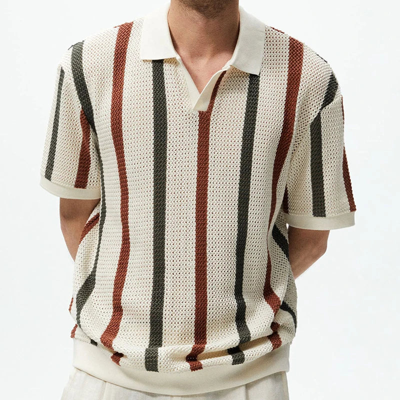 WW | Gestreiftes Offen Strick Poloshirt Für Herren
