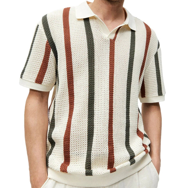 WW | Gestreiftes Offen Strick Poloshirt Für Herren