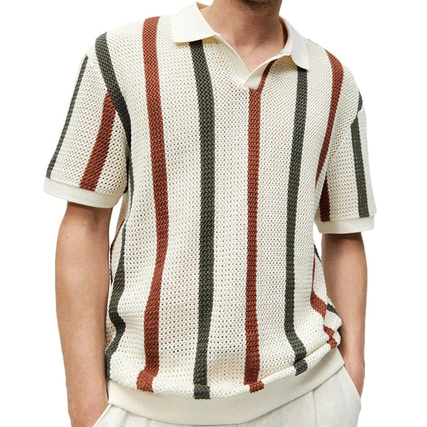 WW | Gestreiftes Offen Strick Poloshirt Für Herren