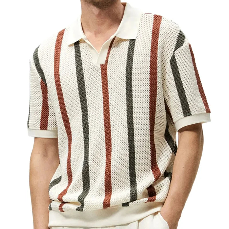 WW | Gestreiftes Offen Strick Poloshirt Für Herren