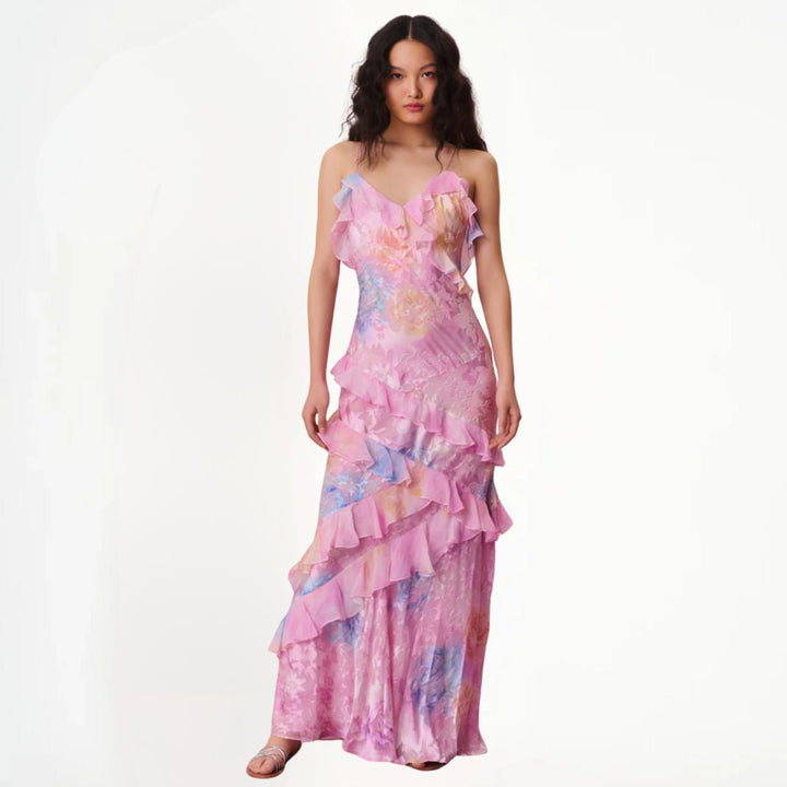 W&W Mode | Damen Blumenkleid Mit Rüschen & V-ausschnitt