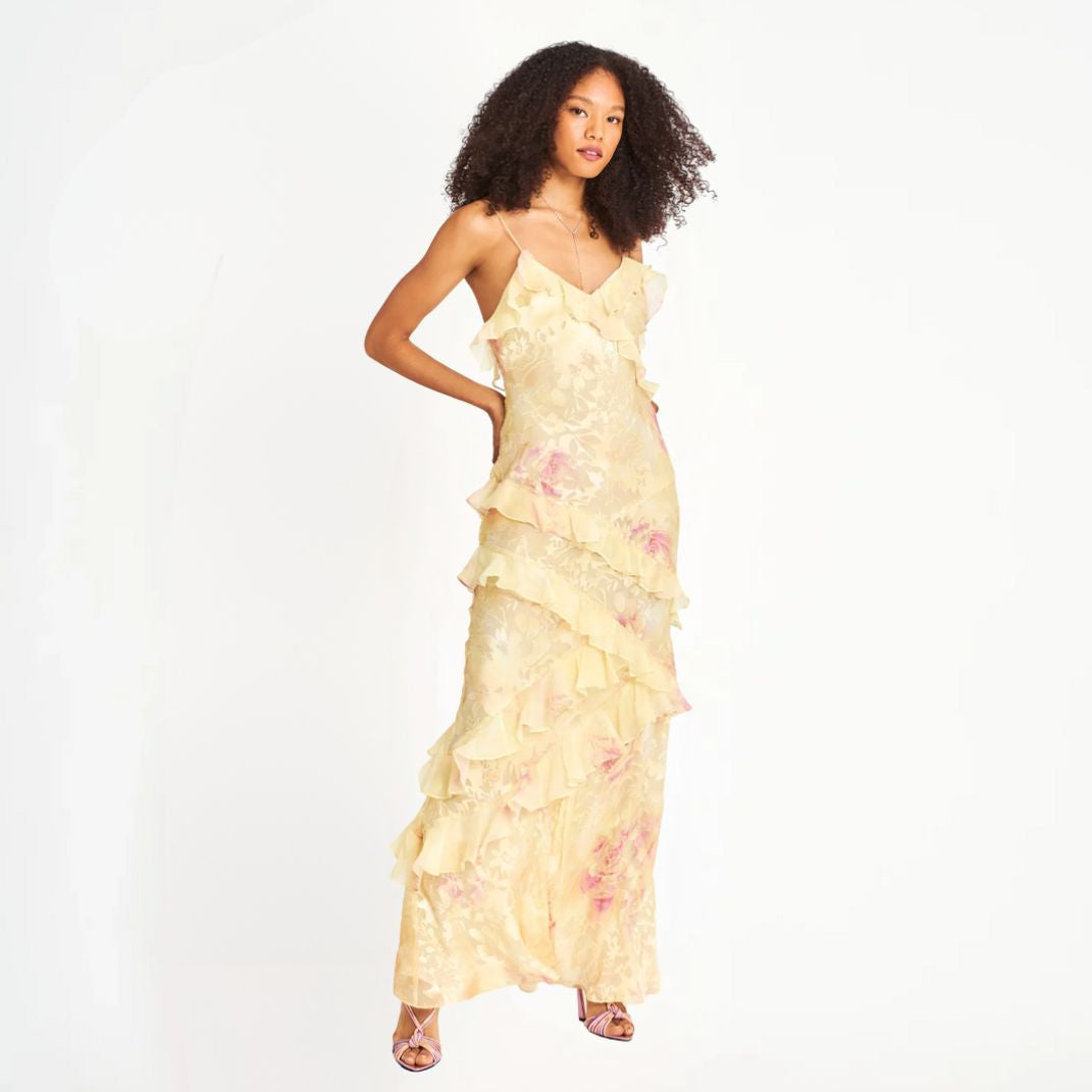 W&W Mode | Damen Blumenkleid Mit Rüschen & V-ausschnitt
