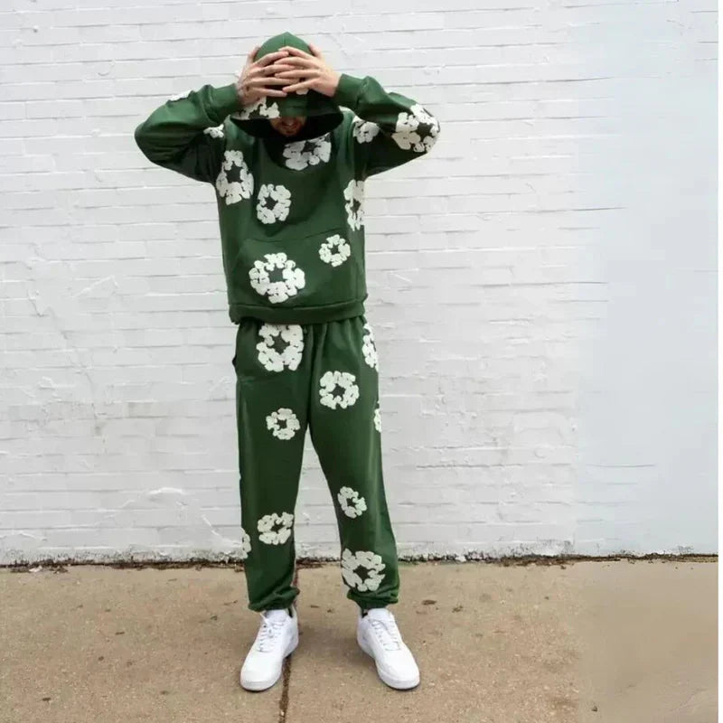 WW | Unisex Kapuzenpullover mit Blumenmuster und Jogginghose