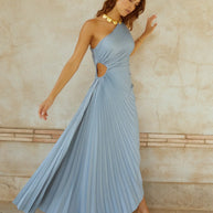 WW | One Shoulder Plissee Midi Kleid
