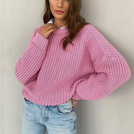 WW – Modischer Strickpullover in Uni mit Rundhalsausschnitt