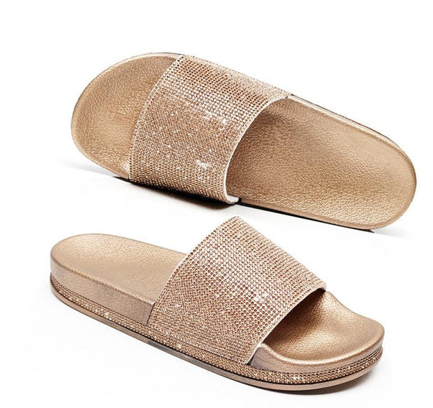WW | Kristall Diamant Slides mit Besatz Sandalen