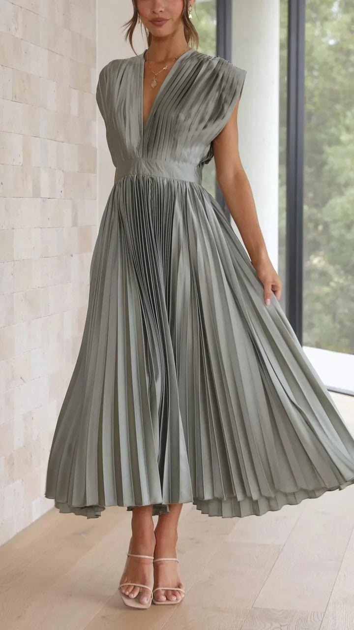 W&W Mode | Elektrisch Plissiertes, Elegantes Ärmelloses Kleid