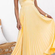 WW | Gelb Plissiertes V-Ausschnitt Maxi Kleid