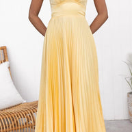 WW | Gelb Plissiertes V-Ausschnitt Maxi Kleid
