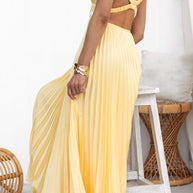 WW | Gelb Plissiertes V-Ausschnitt Maxi Kleid