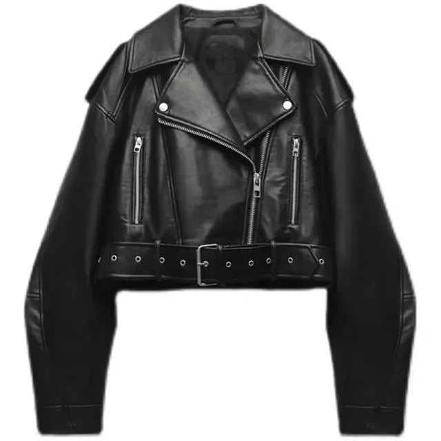 WW - Damen verkürzte Kunstleder Bikerjacke mit taillierter Taille