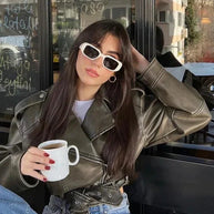 WW - Damen verkürzte Kunstleder Bikerjacke mit taillierter Taille