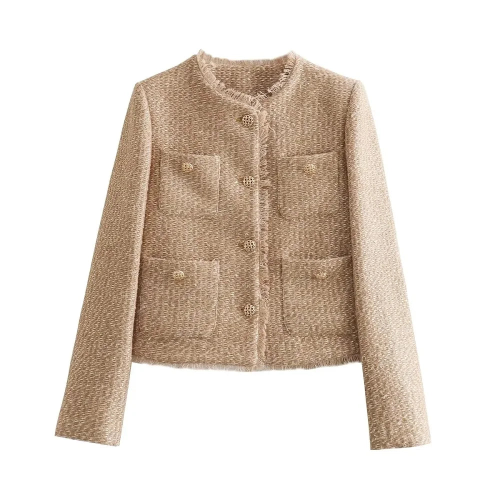 W&W Mode - Stilvolle Bouclé-Jacke mit goldenen Knöpfen