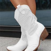 WW | Cowboy-Stiefel - stilvolle Damenstiefel mit Perforationen und Blockabsatz