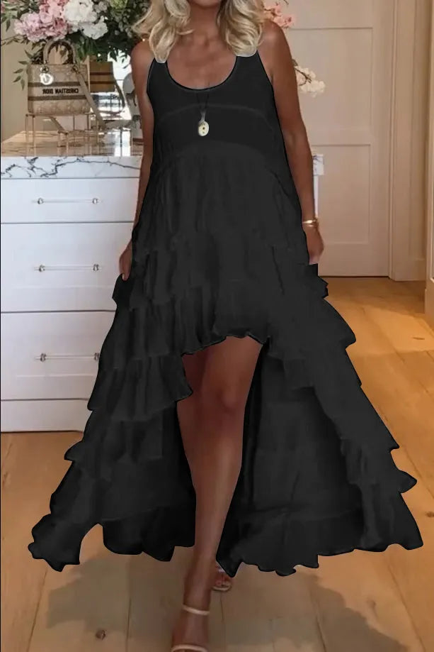 WW | Schönes Kleid mit Rüschen für Frauen, kurz vorne und lang hinten