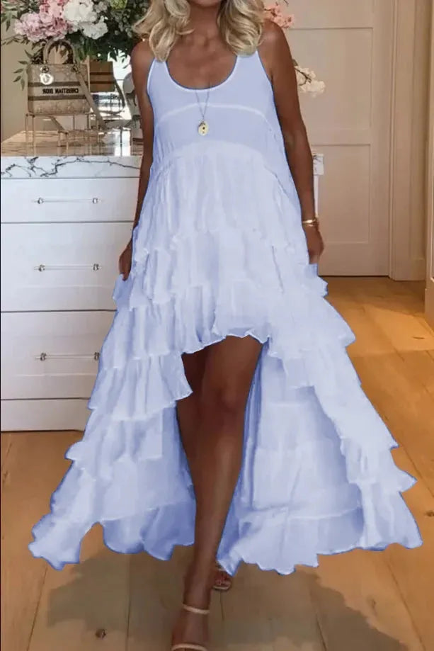 WW | Schönes Kleid mit Rüschen für Frauen, kurz vorne und lang hinten