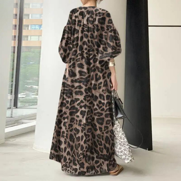 WW Leopardenkleid | Stilvolles, sommerliches, bedrucktes, oversized Maxikleid mit langen Ärmeln