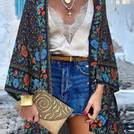 WW | Sommerlicher Damen Strickjacke Im Boho Stil Mit Buntem Blumenmuster