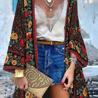 WW | Sommerlicher Damen Strickjacke Im Boho Stil Mit Buntem Blumenmuster
