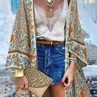 WW | Sommerlicher Damen Strickjacke Im Boho Stil Mit Buntem Blumenmuster