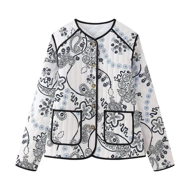 WW | Bomberjacke mit Paisleymuster und Kontrastfarbe Bündchen
