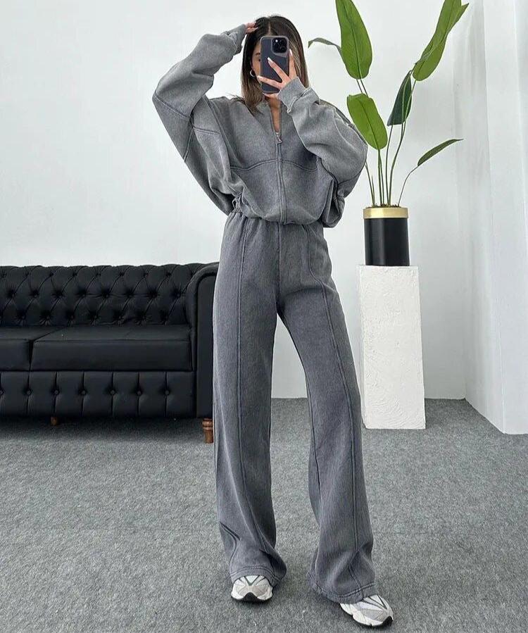 WW | Jogginghosen Mit Weitem Bein Zusammengestelltes Set Jogginganzüge Für Damen