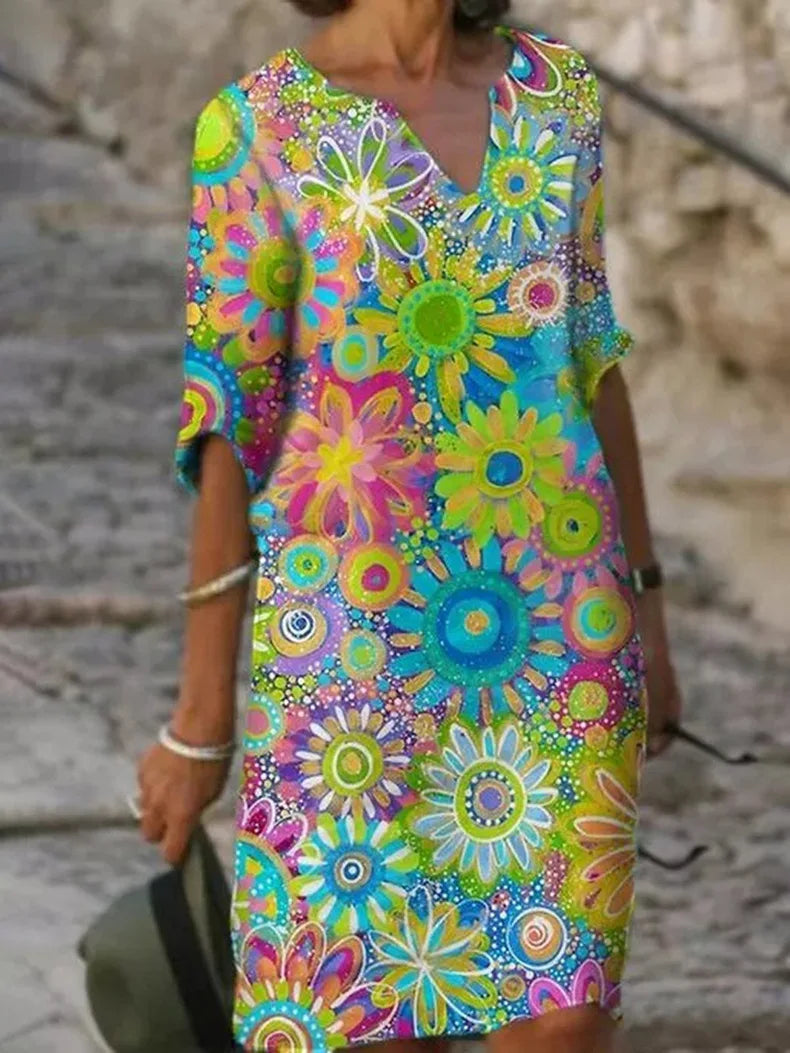 WW | Midi-Kleid mit V-Ausschnitt und Blumenmuster
