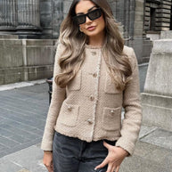 WW | Jacke Elegant Knopfverschluss Beigefarbene Jacke Damenjacke