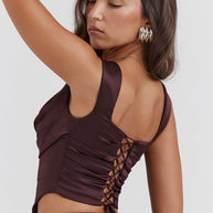 WW | Satin Corsage Top Und Maxirock Satz