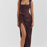 WW | Satin Corsage Top Und Maxirock Satz
