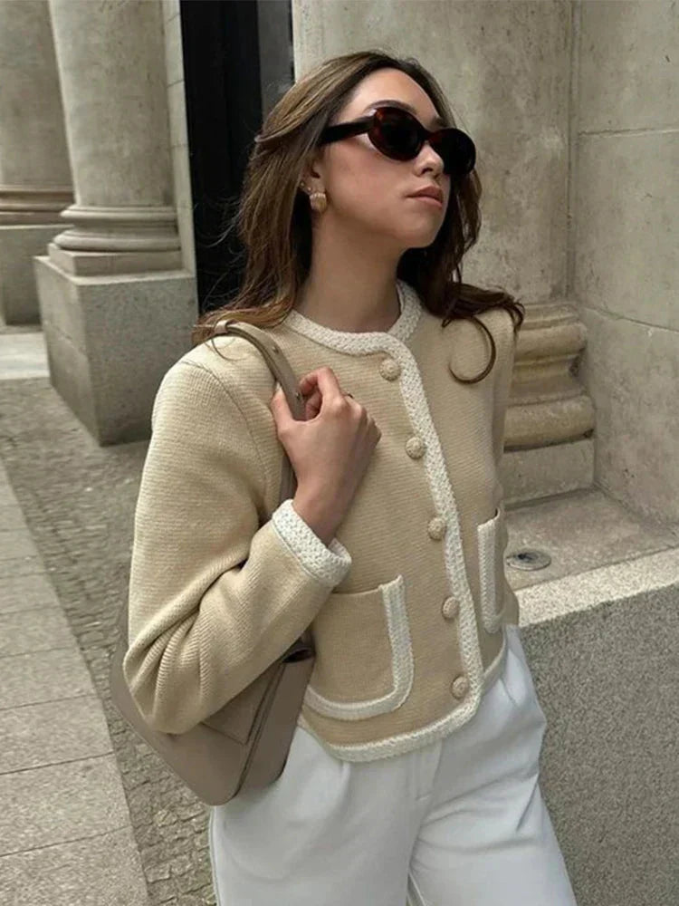 W&W Mode | Einreihig Beige Tweed Blazer Damenjacken