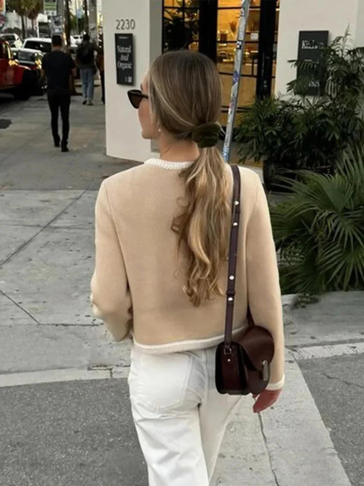W&W Mode | Einreihig Beige Tweed Blazer Damenjacken