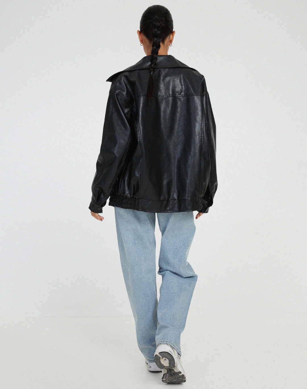 W&W Mode | Übergroße Jacke Kunstleder Reißverschluss Kunstlederjacke Damenjacken