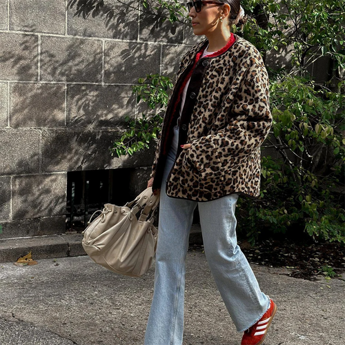 W&W Mode | Übergroße Jacke Leopardenmuster Knöpfe Sommerjacke Damenjacke