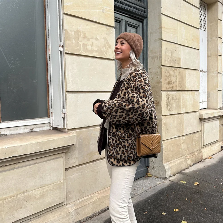 W&W Mode | Übergroße Jacke Leopardenmuster Knöpfe Sommerjacke Damenjacke