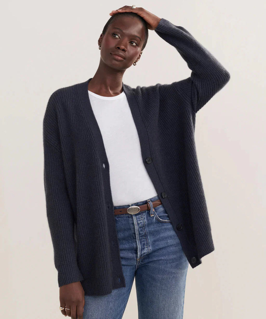 WW | Übergroße Strickjacke Damen Strickjacke aus Kaschmir mit V Ausschnitt und Knöpfen