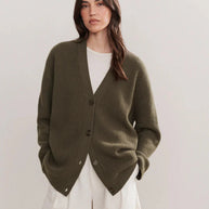 WW | Übergroße Strickjacke Damen Strickjacke aus Kaschmir mit V Ausschnitt und Knöpfen