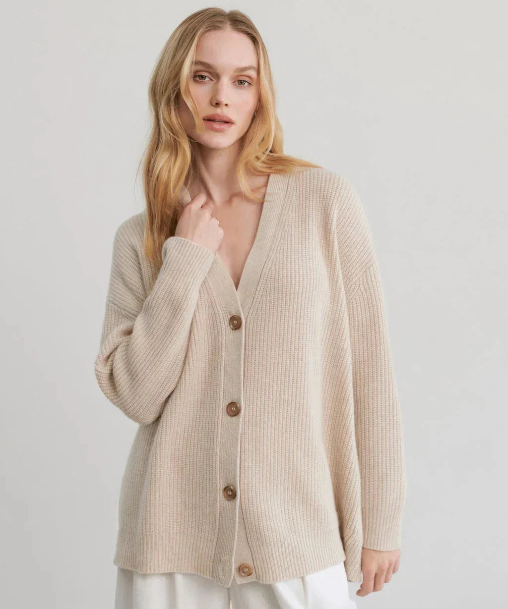 W&W Mode | Übergroße Strickjacke Damen Strickjacke aus Kaschmir mit V Ausschnitt und Knöpfen