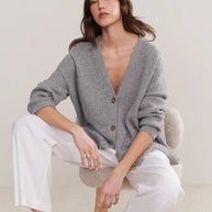 WW | Übergroße Strickjacke Damen Strickjacke aus Kaschmir mit V Ausschnitt und Knöpfen