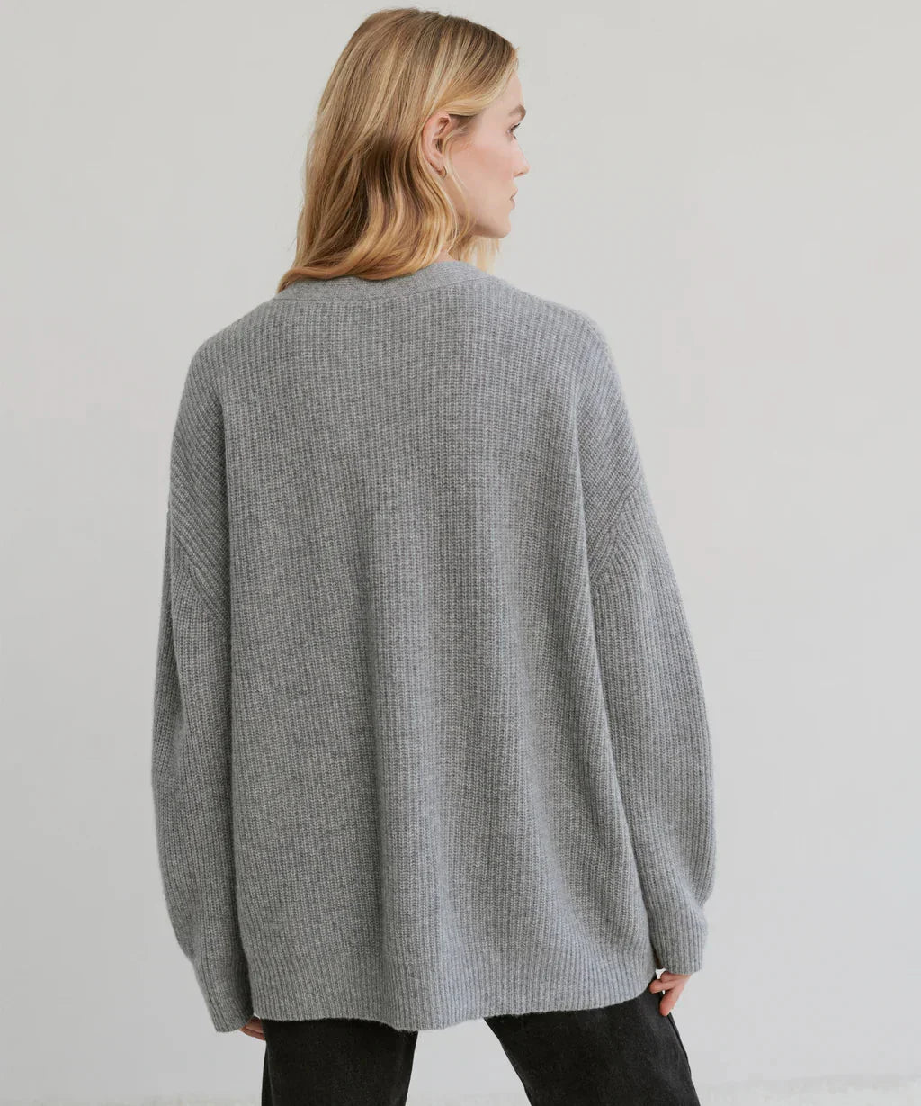 W&W Mode | Übergroße Strickjacke Damen Strickjacke aus Kaschmir mit V Ausschnitt und Knöpfen