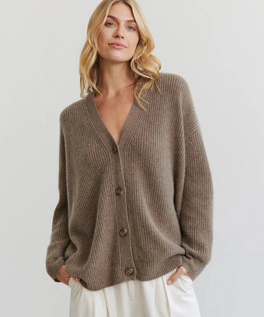WW | Übergroße Strickjacke Damen Strickjacke aus Kaschmir mit V Ausschnitt und Knöpfen