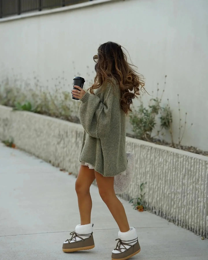 W&W Mode | Übergroße Strickjacke Warme, locker sitzende, grob gestrickte Damenjacke