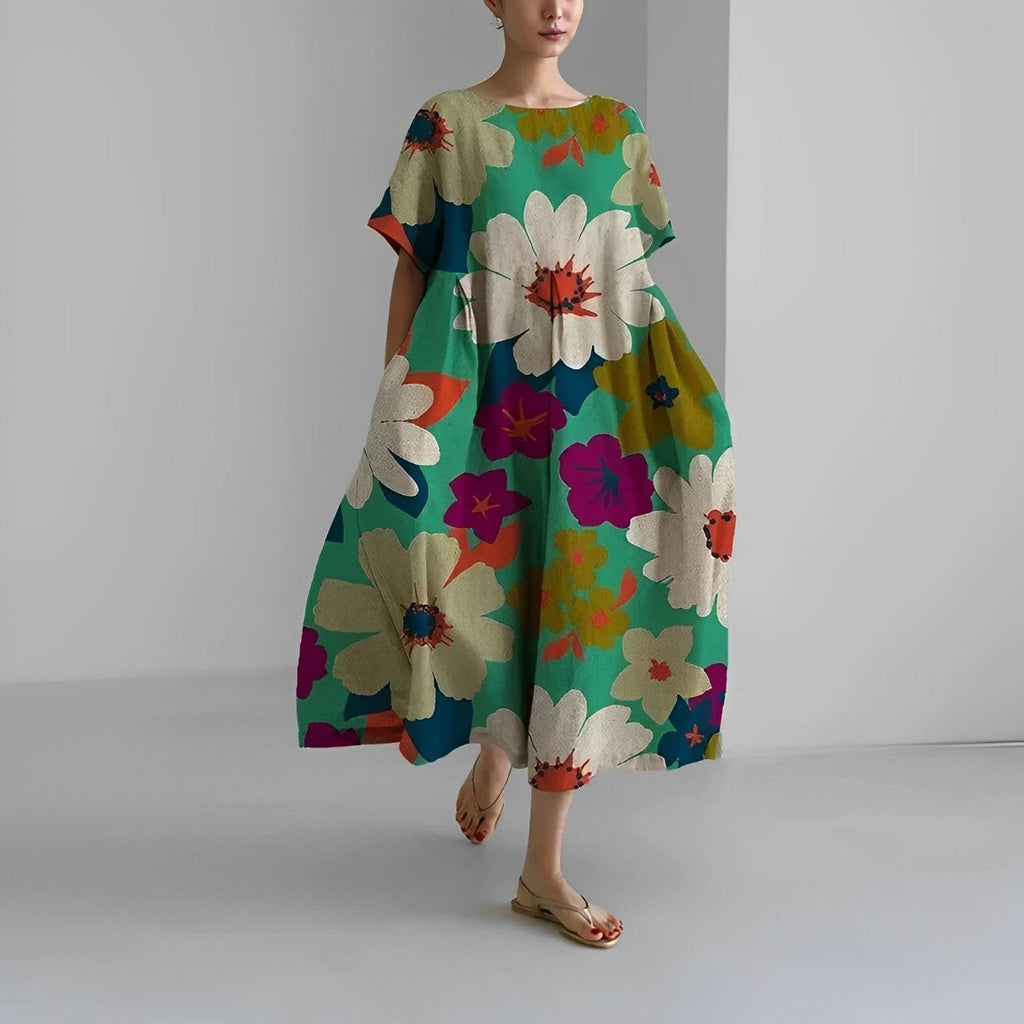 WW | Übergroßes Kleid Lockere Passform Kurze Ärmel Sommerkleid Lange Kleider