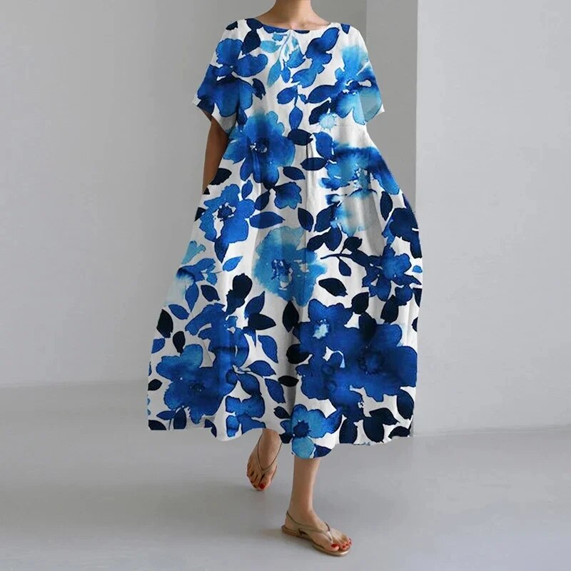 WW | Übergroßes Kleid Lockere Passform Kurze Ärmel Sommerkleid Lange Kleider