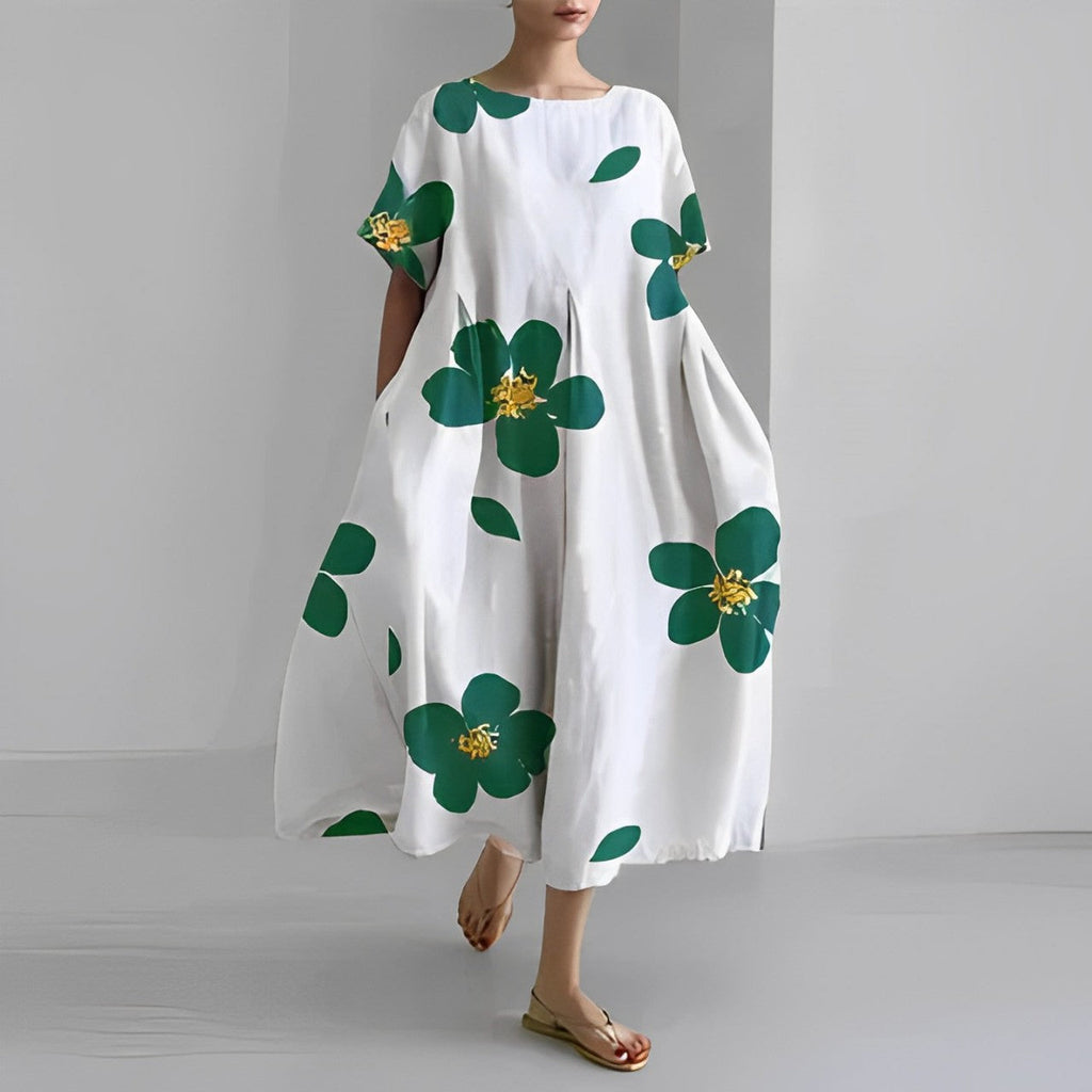 WW | Übergroßes Kleid Lockere Passform Kurze Ärmel Sommerkleid Lange Kleider